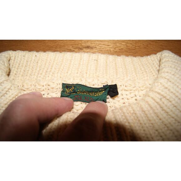 Vintage 60s 70s Alps Ski Meister Ivory Cable Knit Fisherman Sweater Mens Large - Picture 5 of 14